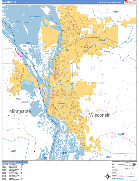 La Crosse Zip Code Wall Map